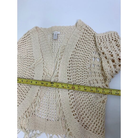 Chico’s Cream Cotton Cardigan with Fringe Size 1 - Picture 9 of 9